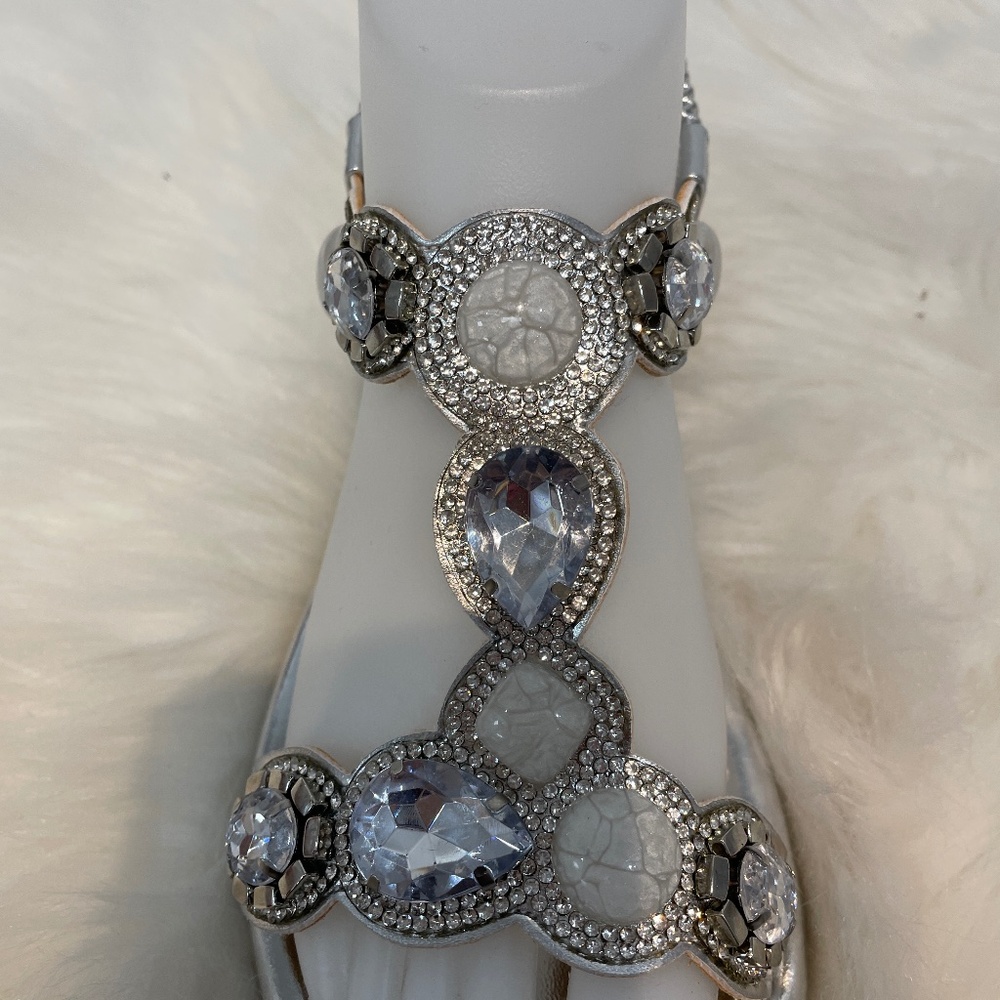 Rhinestone Sandals T-Strap Buckle Bohemian Pearl Crystal Flat Sandals